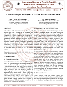 A Research Paper on "Impact of GST on Service Sector of India"