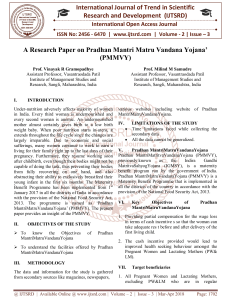 A Research Paper on Pradhan Mantri Matru Vandana Yojana' PMMVY