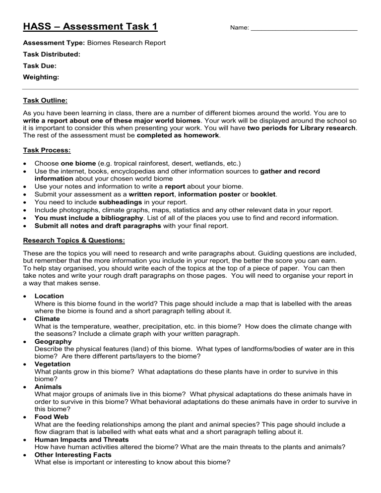 HASS Assessment 1 - Biomes