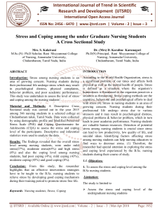 Stress and Coping among the under Graduate Nursing Students A Cross Sectional Study