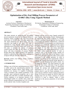 Optimization of Dry End Milling Process Parameters of Al 6063 Alloy Using Taguchi Method