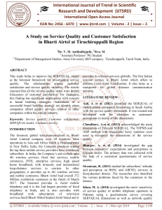 A Study on Service Quality and Customer Satisfaction in Bharti Airtel at Tiruchirappalli Region