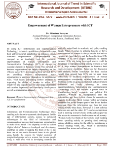 Empowerment of Women Entrepreneurs with ICT