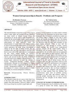 Women Entrepreneurship in Ranchi Problems and Prospects