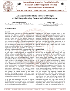 An Experimental Study on Shear Strength of Soil Subgrade using Cement as Stabilizing Agent
