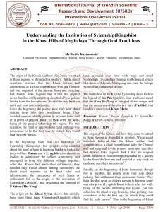 Understanding the Institution of Syiemship Kingship in the Khasi Hills of Meghalaya Through Oral Traditions