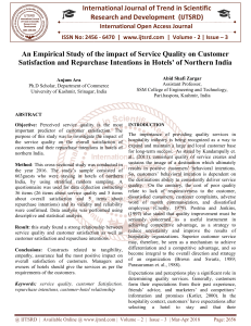Service Quality, Customer Satisfaction in Northern India Hotels