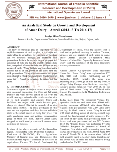 484 An Analytical Study on Growth and Development of Amar Dairy - Amreli 2012 13 To 2016 17