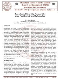 Biosynthesis of Silver Ag Nanoparticles using Plant Derivatives of Delonix elata
