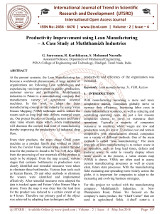 Productivity Improvement using Lean Manufacturing - A Case Study at Muththamizh Industries