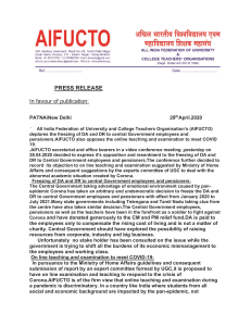 AIFUCTO Press RElease on 29-04-2020