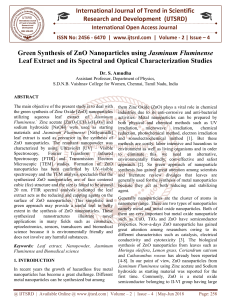 Green Synthesis of ZnO Nanoparticles using Jasminum Fluminense Leaf Extract and its Spectral and Optical Characterization Studies