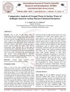Comparative Analysis of Ground Water and Surface Water of Kolhapur based on various Physico Chemical Parameters