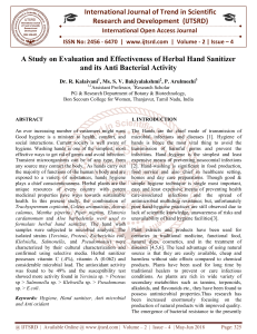 A Study on Evaluation and Effectiveness of Herbal Hand Sanitizer and its Anti Bacterial Activity