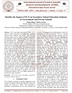Identify the Impact of ICTs in Secondary School Education Students in Government and Private Schools