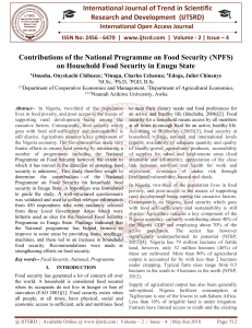 Contributions of the National Programme on Food Security NPFS on Household Food Security in Enugu State