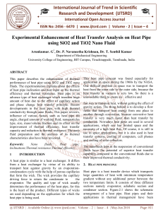 Experimental Enhancement of Heat Transfer Analysis on Heat Pipe using SiO2 and TiO2 Nano Fluid