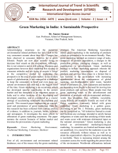 Green Marketing in India A Sustainable Prospective