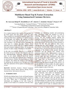 Multifactor Based Top K Feature Extraction Using Summarized Customer Reviews