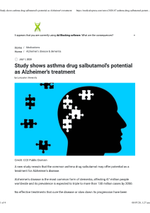 Study shows asthma drug salbutamol's potential as Alzheimer's treatment