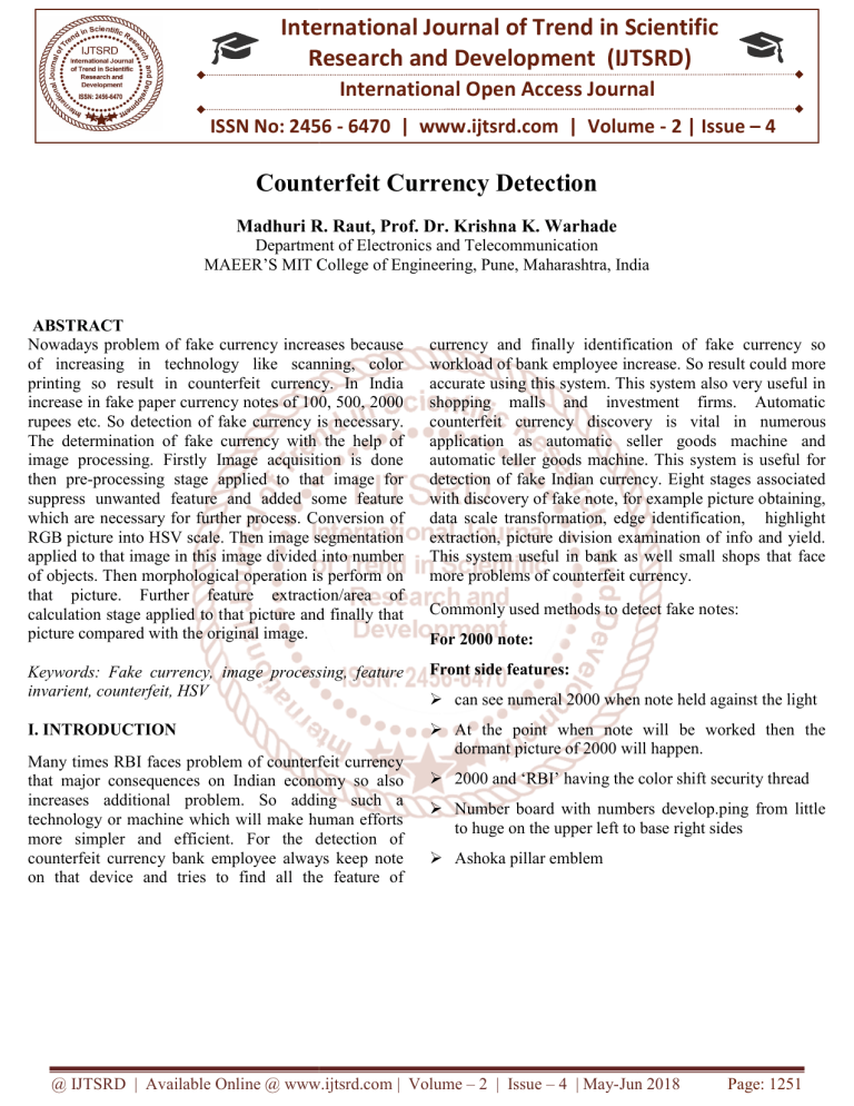 Counterfeit Currency Detection
