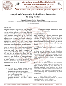 Analysis and Comparative Study of Image Restoration by using Matlab