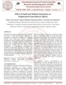 Effect of Small and Medium Enterprises on Employment Generation in Nigeria