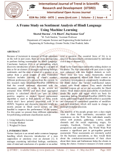 A Frame Study on Sentiment Analysis of Hindi Language Using Machine Learning