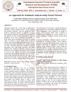 An Approach for Sentiment Analysis using Neural Network