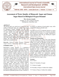 Assessment of Water Quality of Himayath Sagar and Osman Sagar Based on Biological Oxygen Demand