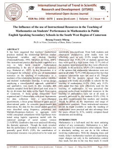 The Influence of the use of Instructional Resources in the Teaching of Mathematics on Students Performance in Mathematics in Public English Speaking Secondary Schools