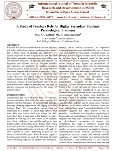 A Study of Teachers Role for Higher Secondary Students Psychological Problems