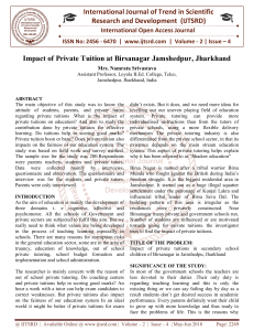 Impact of Private Tuition at Birsanagar Jamshedpur, Jharkhand