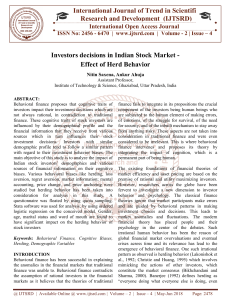 Investors decisions in Indian Stock Market Effect of Herd Behavior