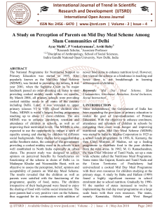 A Study on Perception of Parents on Mid Day Meal Scheme Among Slum Communities of Delhi
