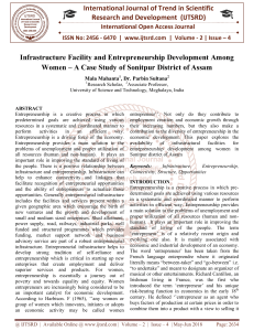 Infrastructure Facility and Entrepreneurship Development Among Women - A Case Study of Sonitpur District of Assam