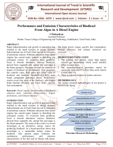 Performance and Emission Characteristics of Biodiesel From Algae in A Diesel Engine