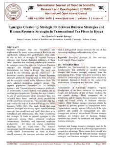 Synergies Created by Strategic Fit Between Business Strategies and Human Resource Strategies in Transnational Tea Firms in Kenya
