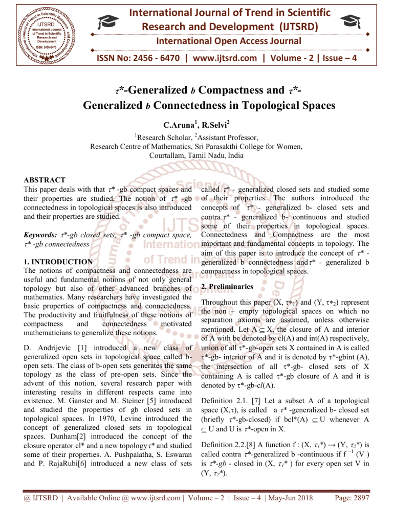 Generalized B Compactness And Generalized B Connectedness In ...