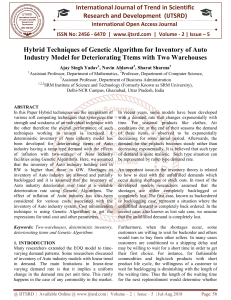 Hybrid Techniques of Genetic Algorithm for Inventory of Auto Industry Model for Deteriorating Ttems with Two Warehouses