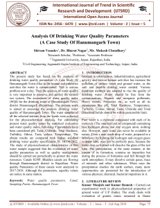 Analysis Of Drinking Water Quality Parameters A Case Study Of Hanumangarh Town