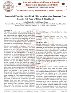Removal of Fluoride Using Brick Chip by Adsorption Prepared from Laterite Soil Area of Bihar and Jharkhand