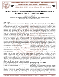 Physico Chemical Assessment of Bore Water in Muthupet Areas of Thiruvarur District, Tamil Nadu, India