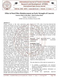 Effect of Steel Fibre Reinforcement on Early Strength of Concrete
