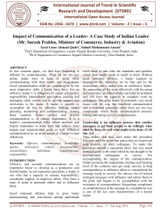 Impact of Communication of a Leader A Case Study of Indian Leader Mr. Suresh Prabhu, Minister of Commerce, Industry and Aviation
