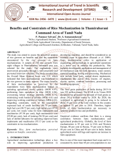 Benefits and Constraints of Rice Mechanization in Thamirabarani Command Area of Tamil Nadu