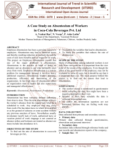 A Case Study on Absenteeism of Workers in Coca Cola Beverages Pvt. Ltd