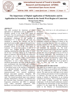 The Importance of Digital Application of Mathematics and its Application in Secondary Schools in the South West Region of Cameroon