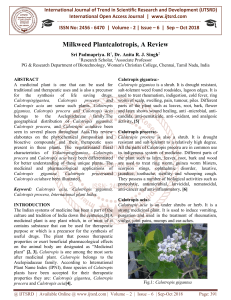 Milkweed Plantcalotropis, A Review