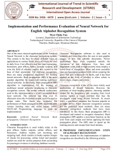 Implementation and Performance Evaluation of Neural Network for English Alphabet Recognition System